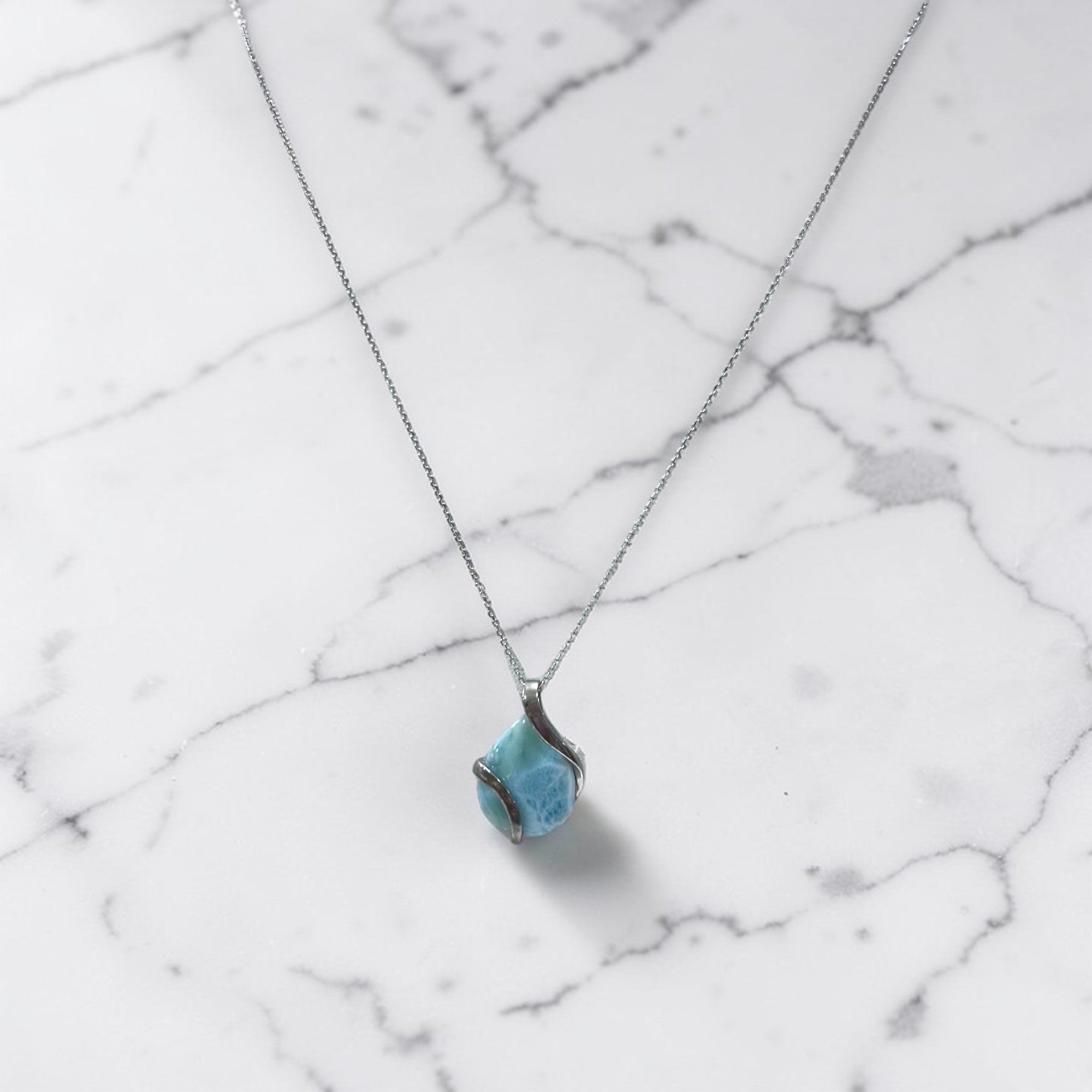 Sterling Silver Pear Shaped Larimar Pendant Necklace