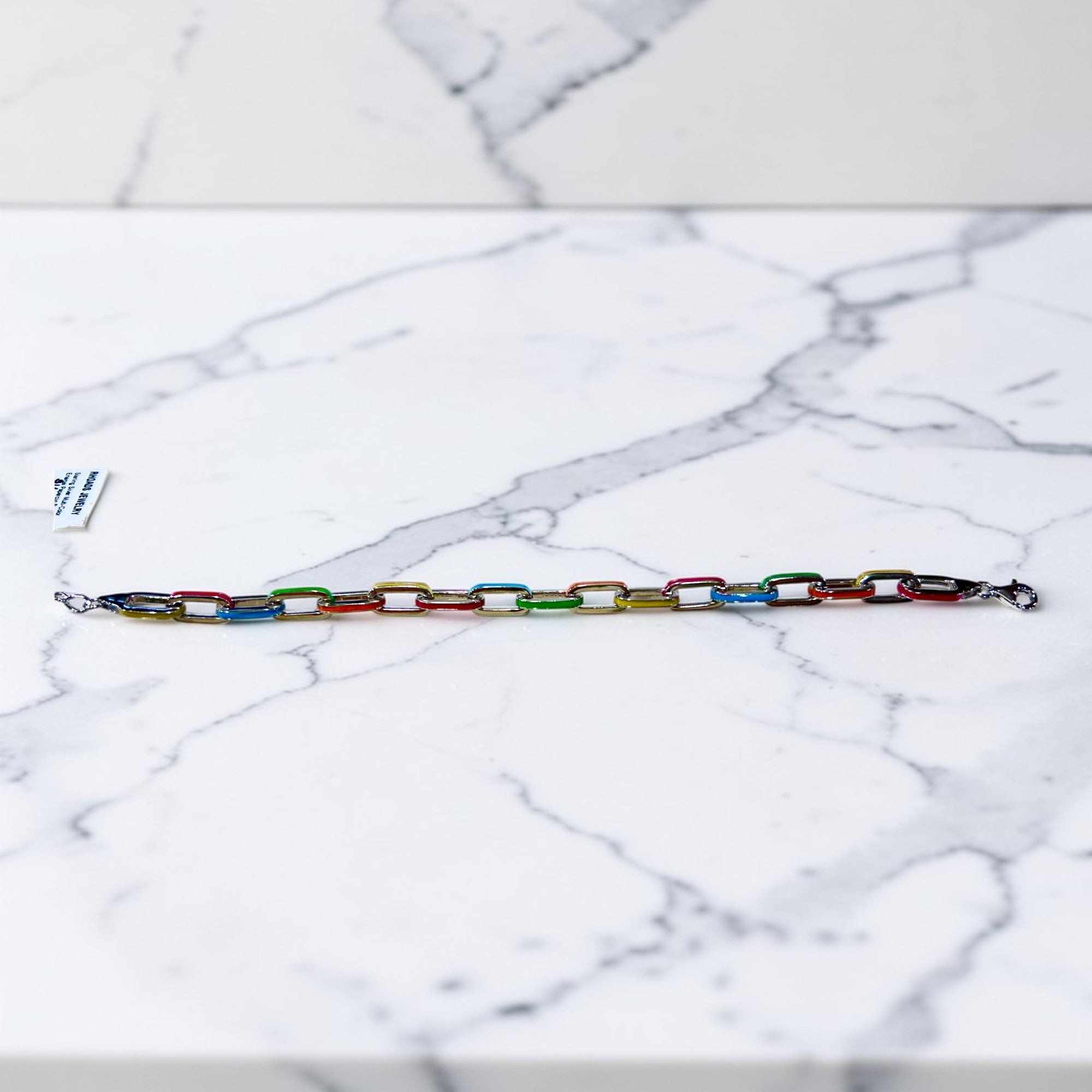 Sterling Silver Multicolor Paperclip Bracelet