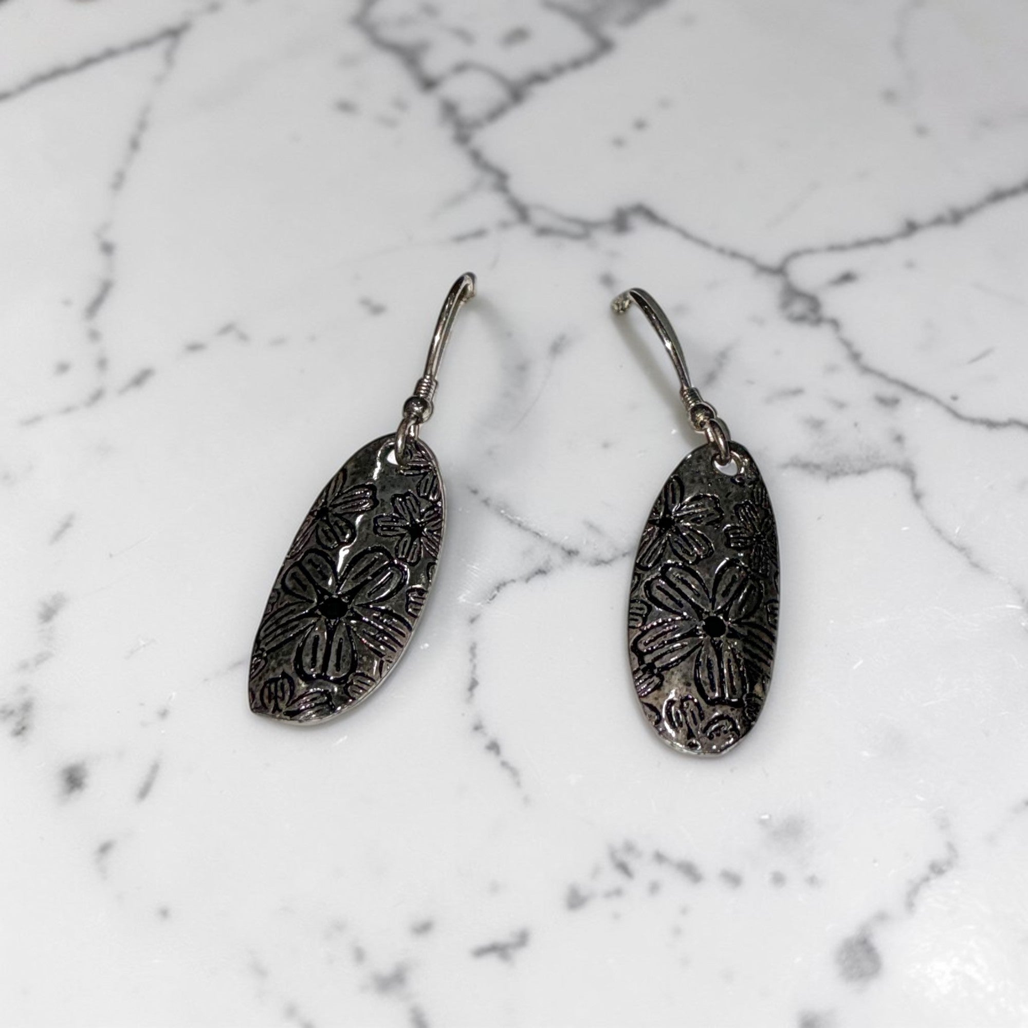 Sterling Silver Floral Dangle Earrings