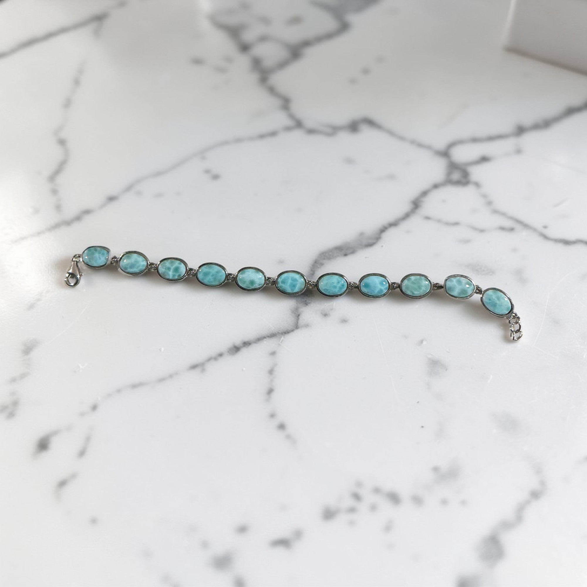Sterling Silver Oval Larimar Bracelet