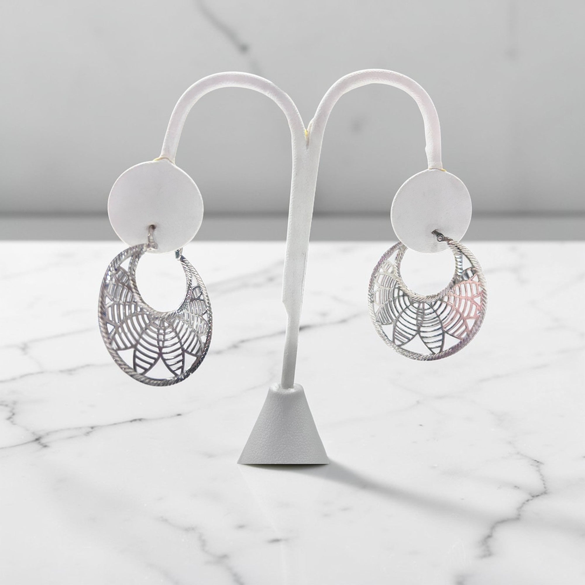 Sterling Silver Leaf Hoop Earrings