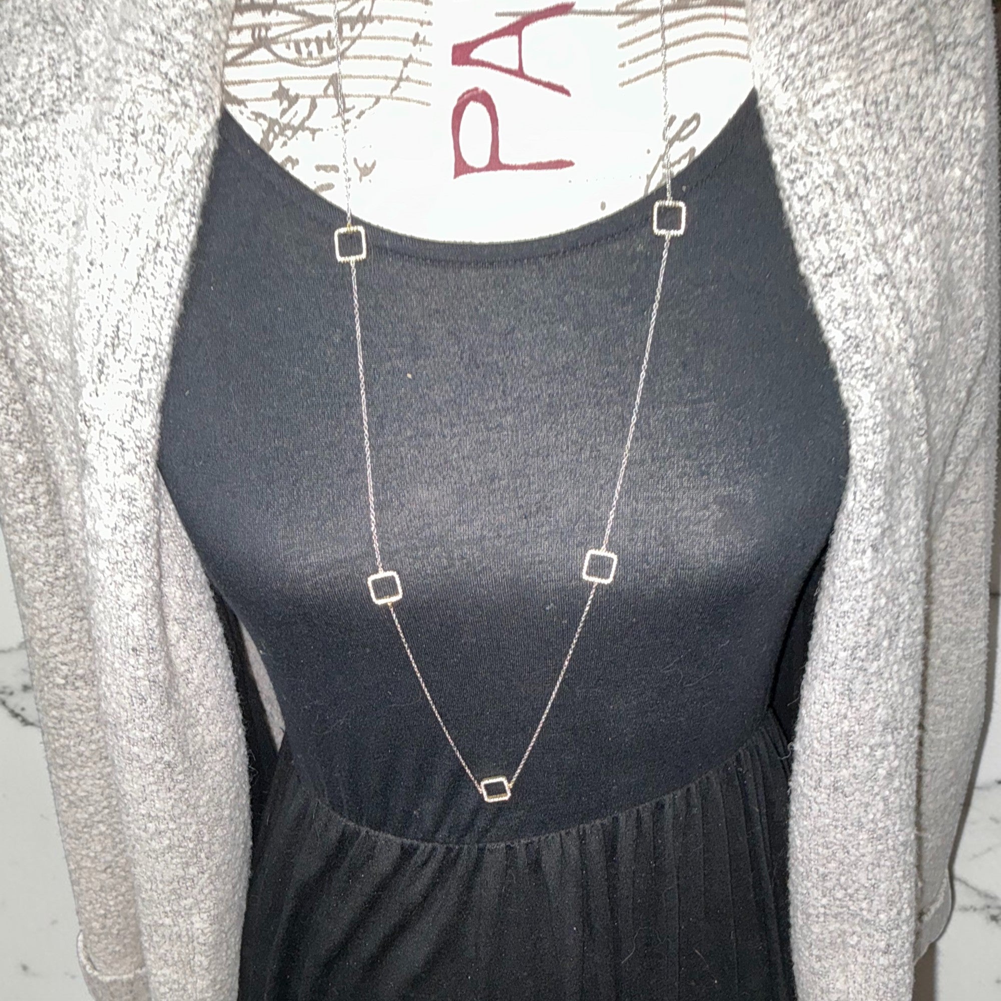 Sterling Silver 2 tone Square Pendant Necklace