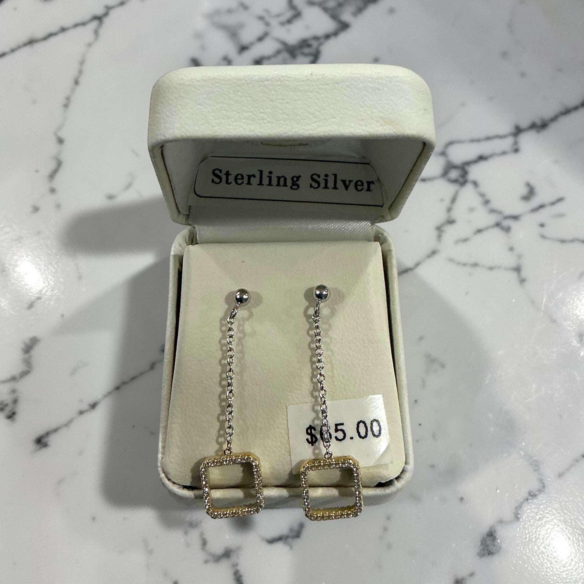 Sterling Silver 2 Tone Square Earrings
