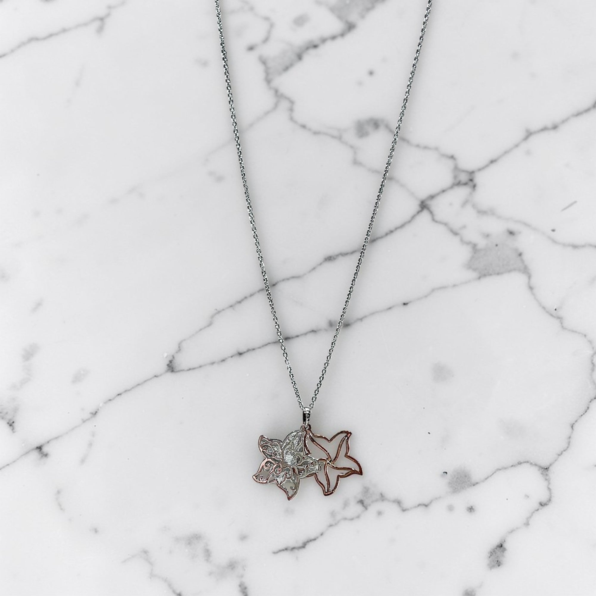 Sterling Silver 2 Tone Fancy Cut Starfish Necklace