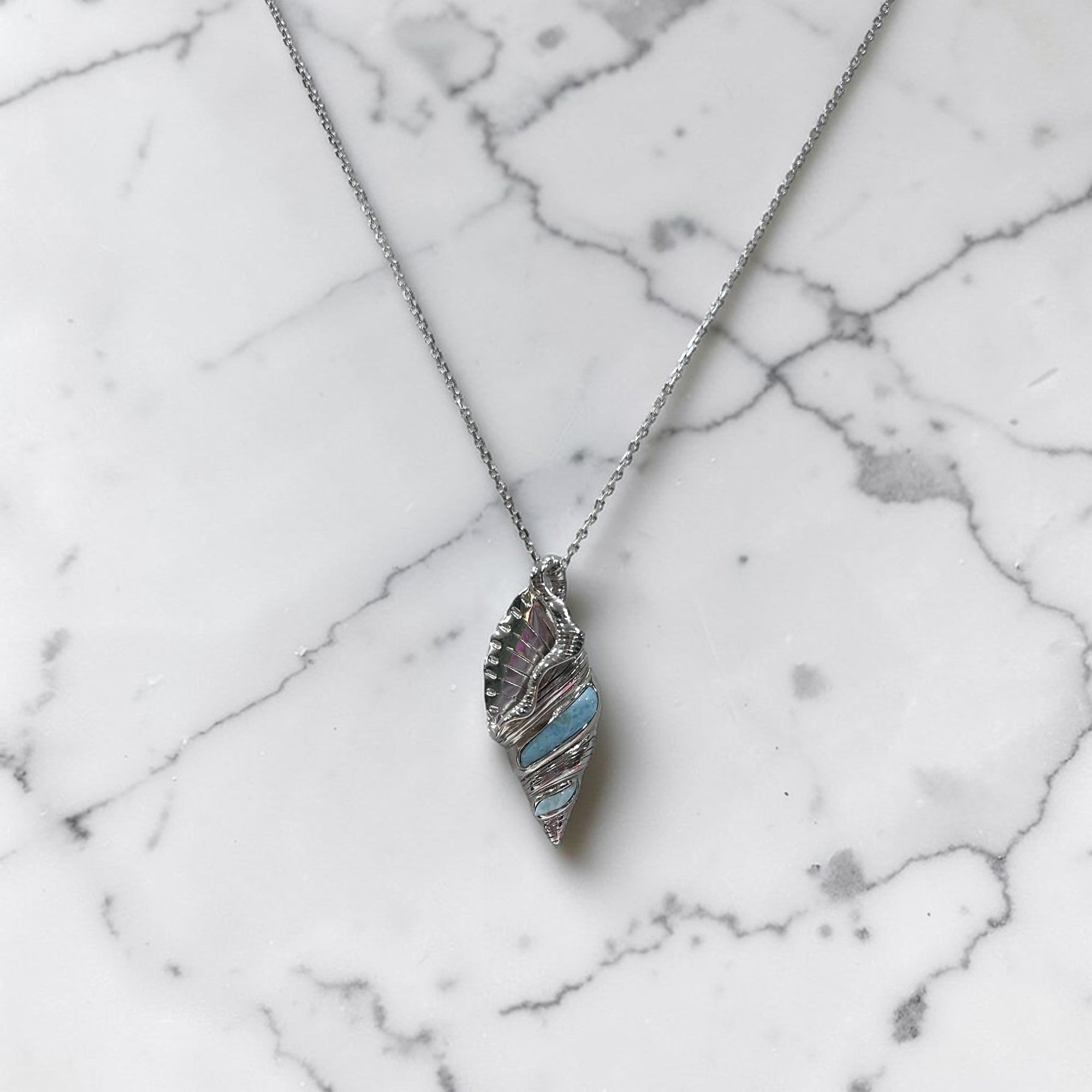Sterling Silver Larimar Seashell Necklace