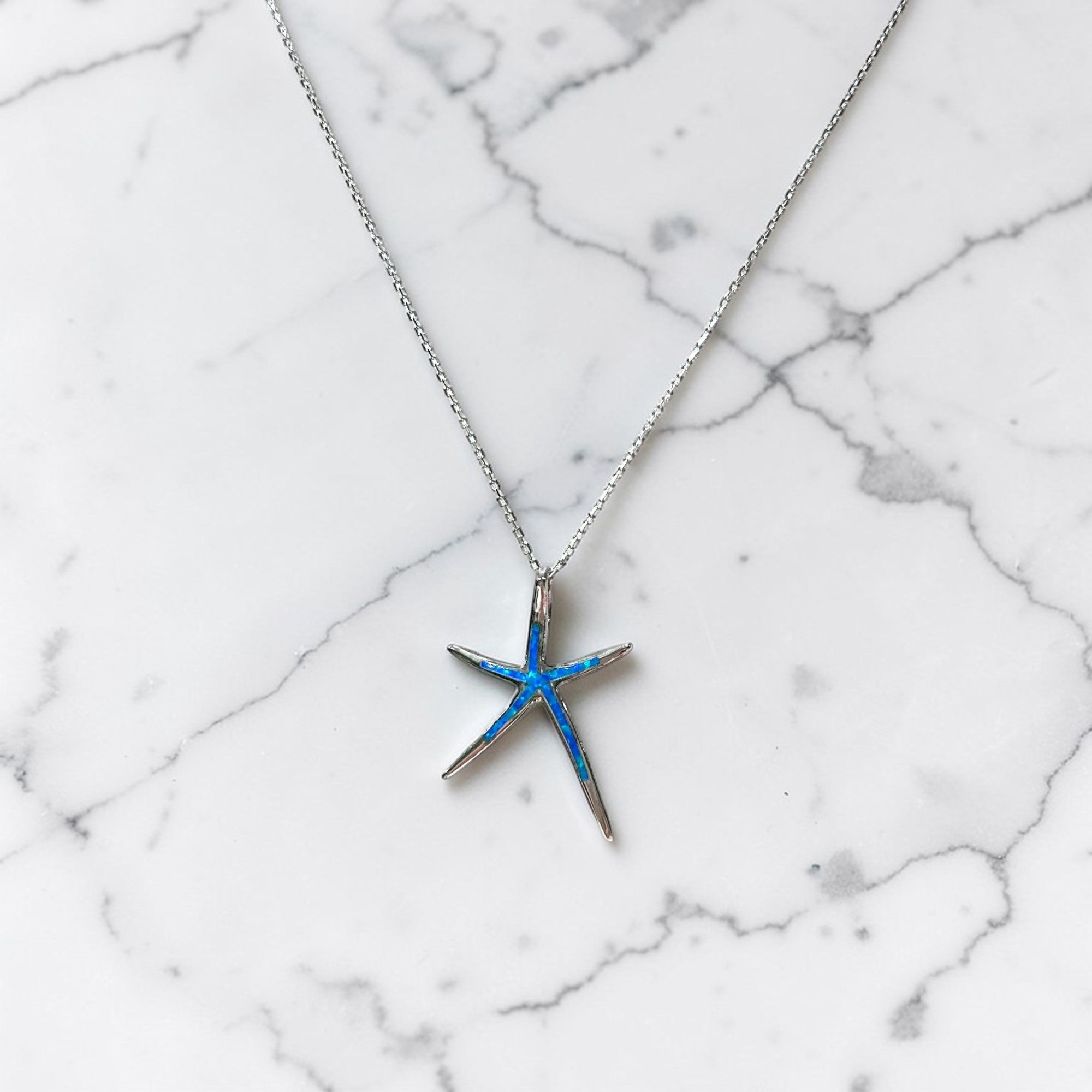 Sterling Silver Opal Starfish Necklace