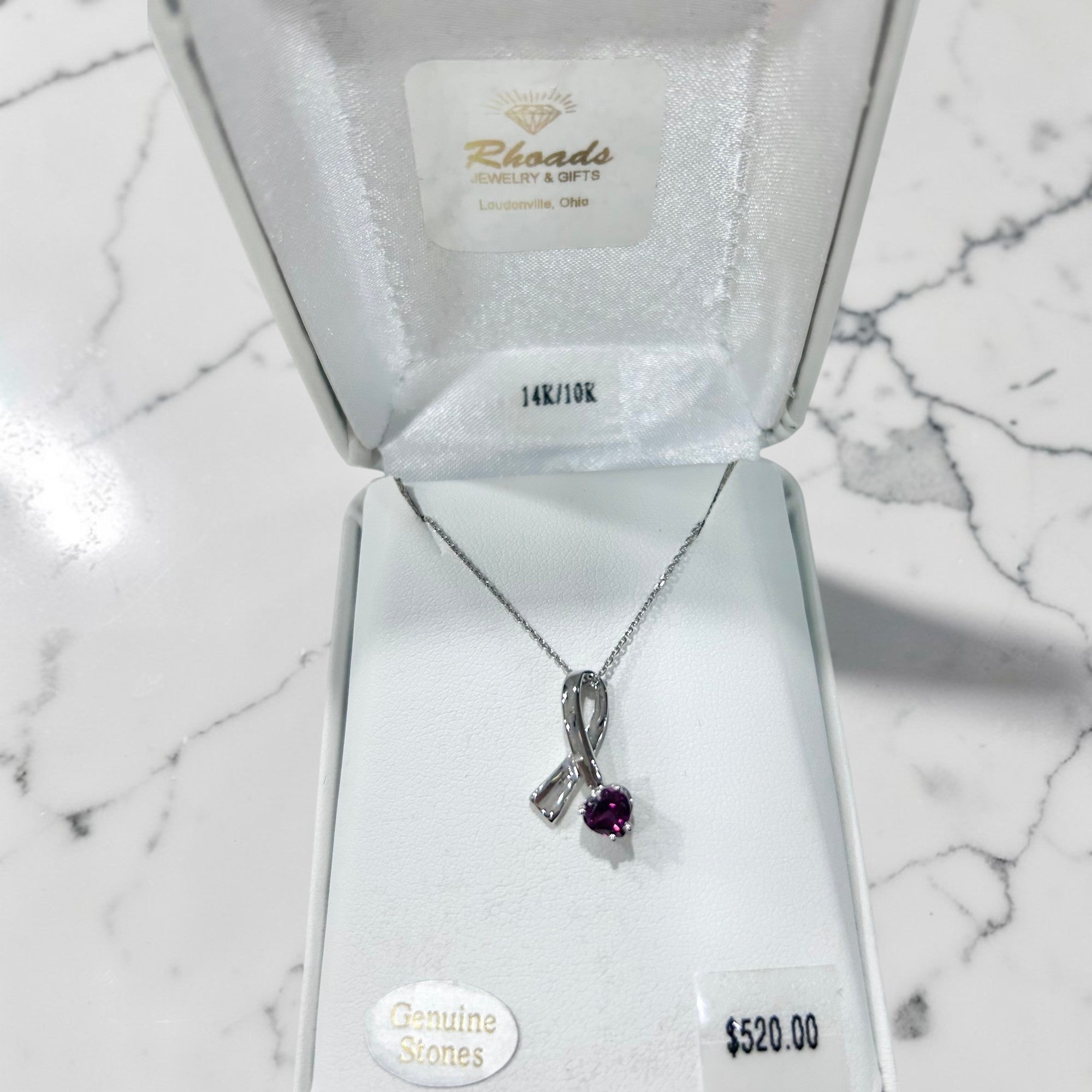 White Gold Garnet Heart Pendant Necklace