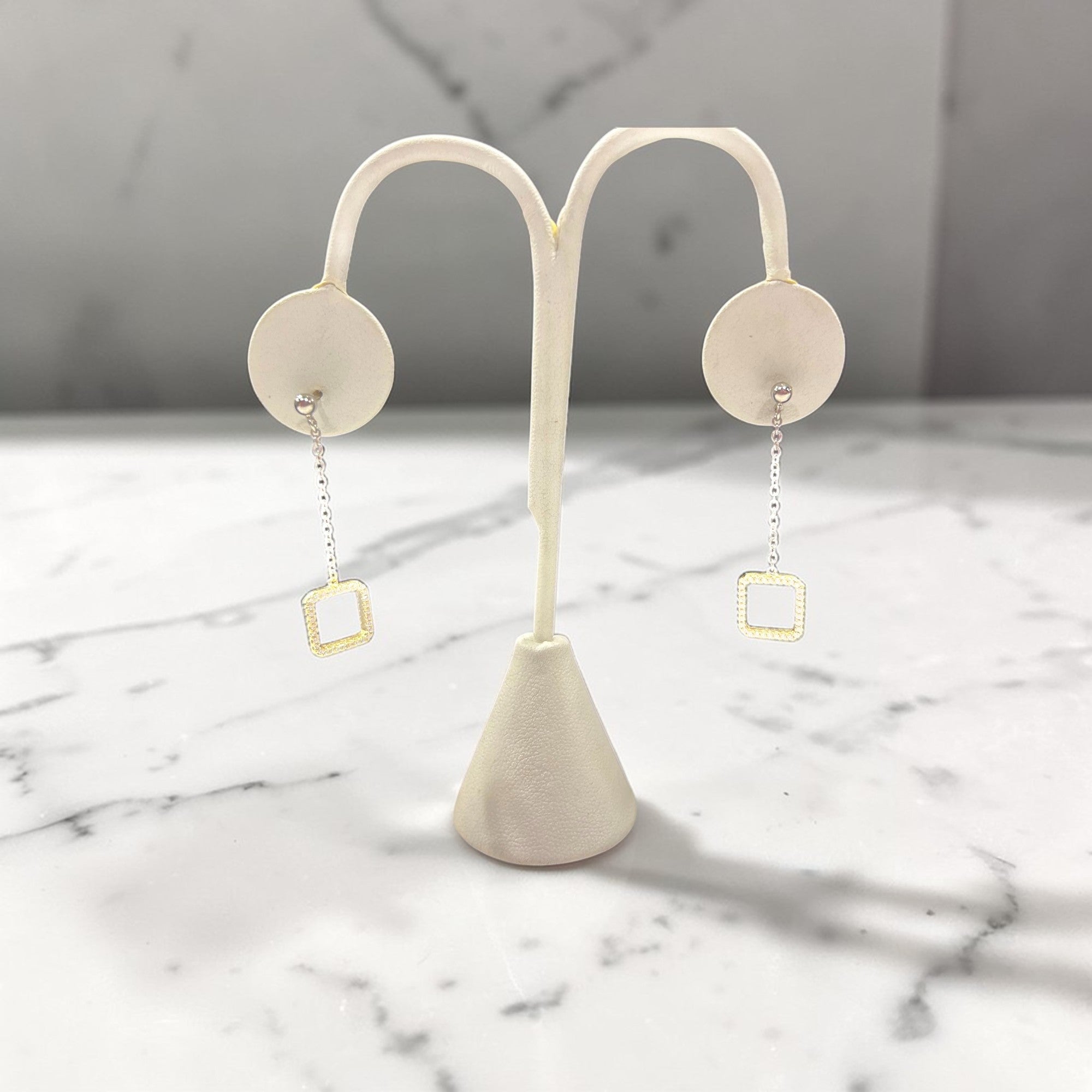 Sterling Silver 2 Tone Square Earrings