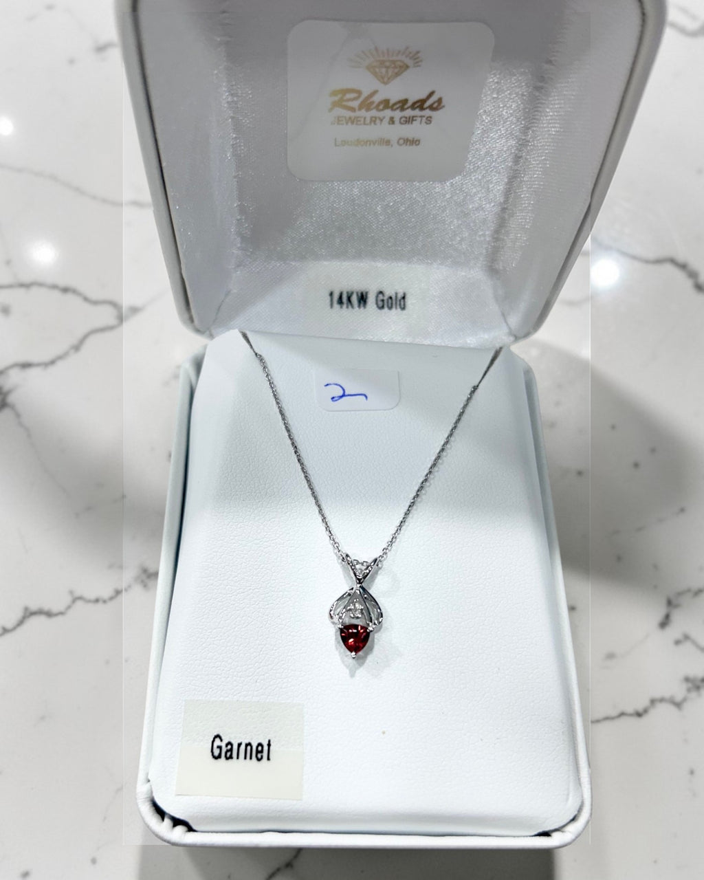 White Gold Garnet Pendant Necklace