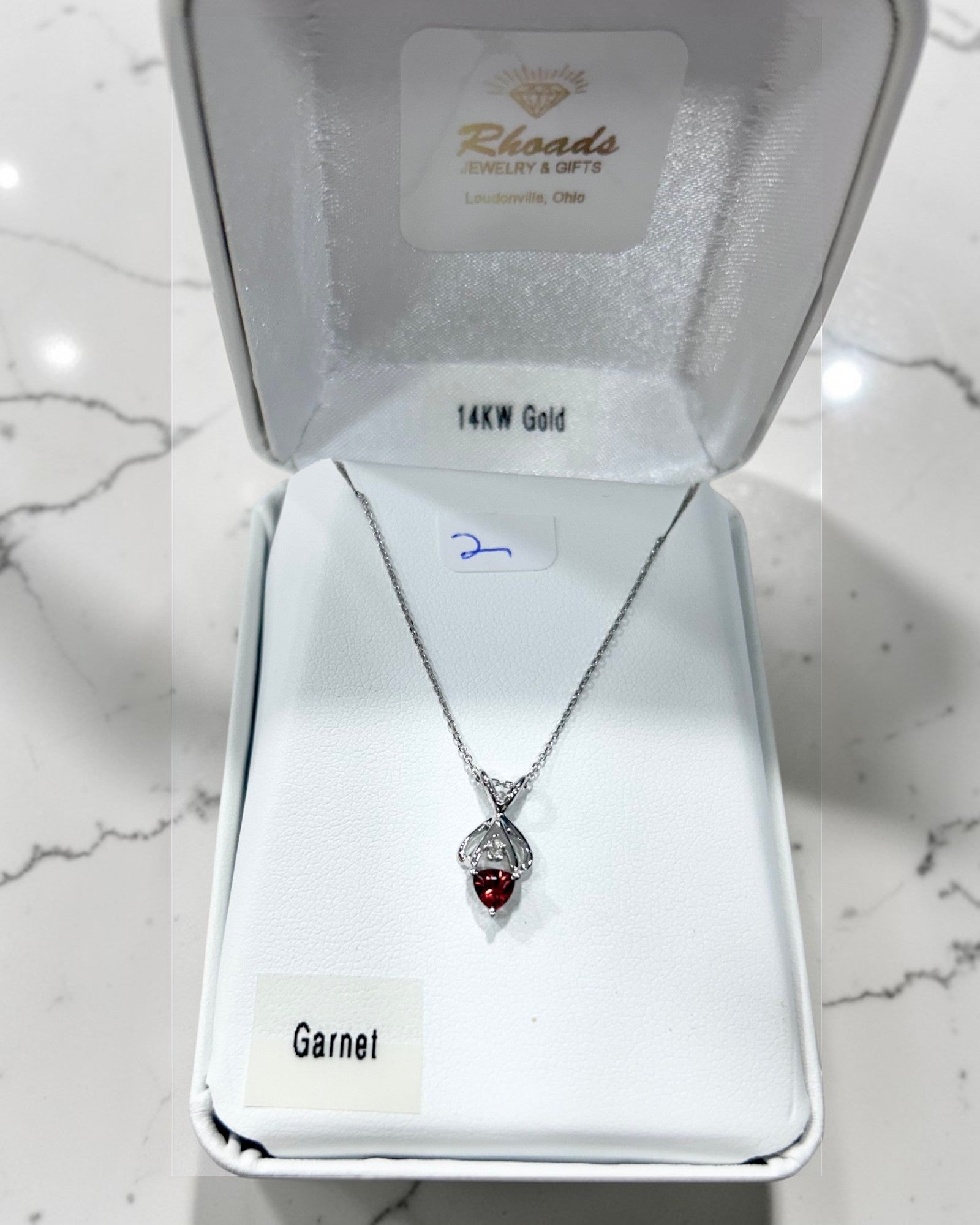 White Gold Garnet Pendant Necklace