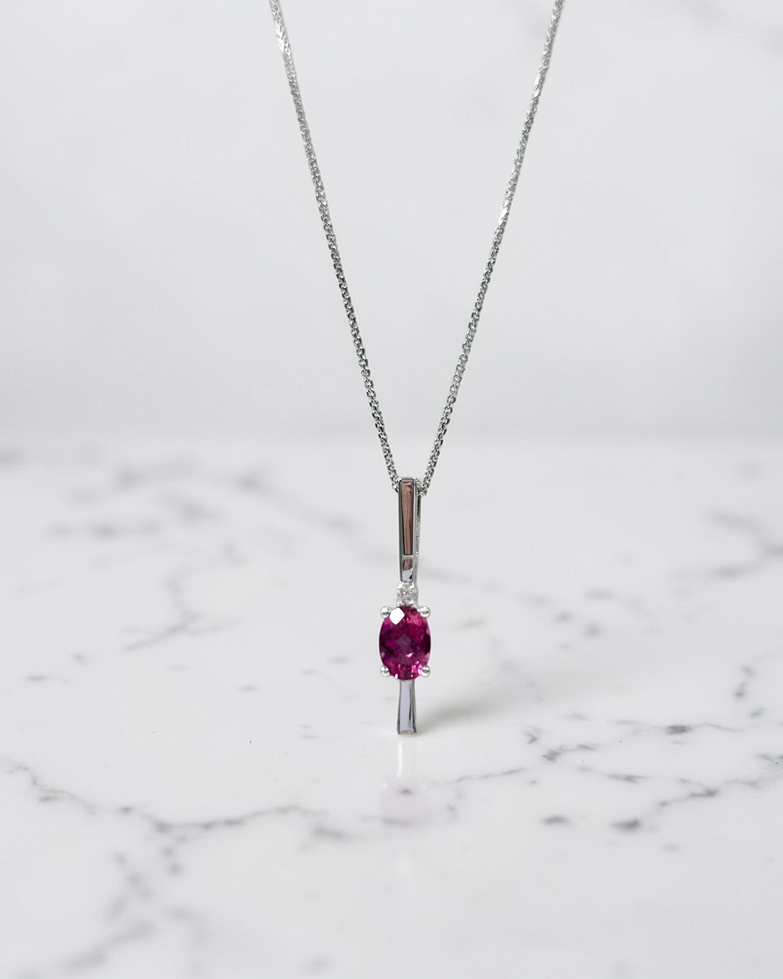 White Gold Pink Tourmaline Pendant Nacklace