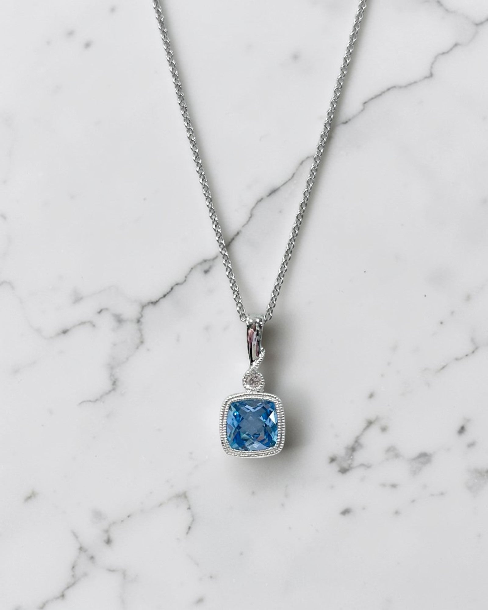 White Gold Blue Topaz Pendant Necklace