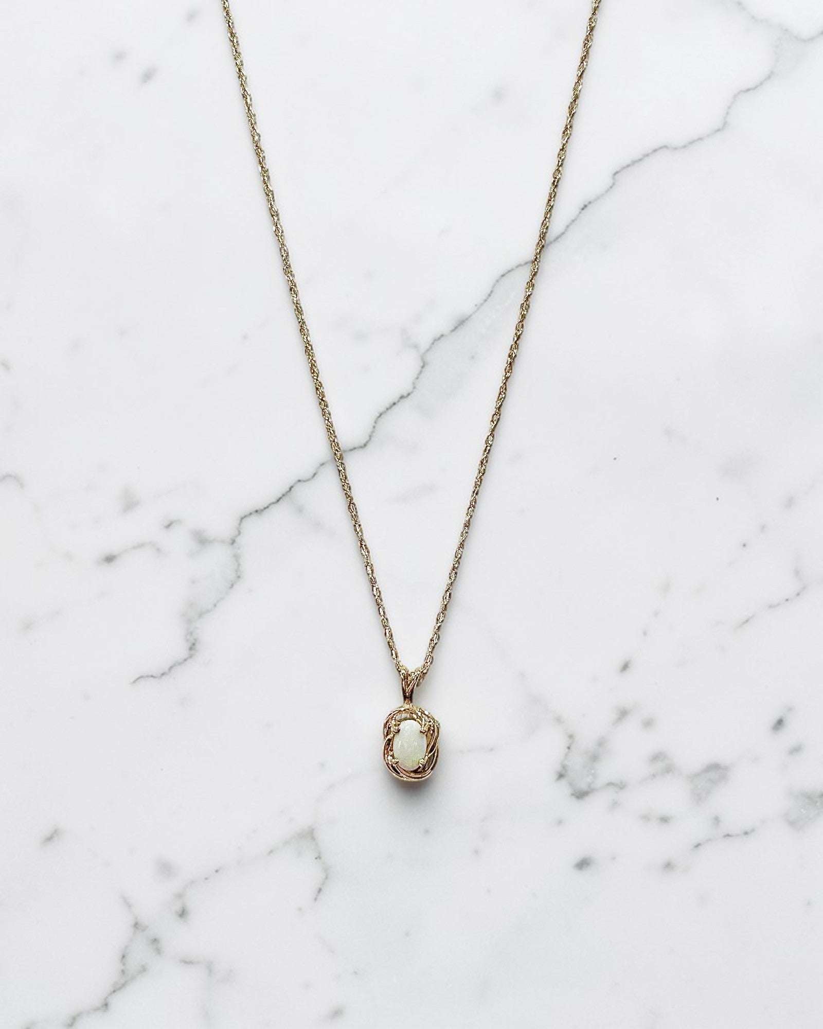 Yellow Gold Genuine Opal Pendant Necklace