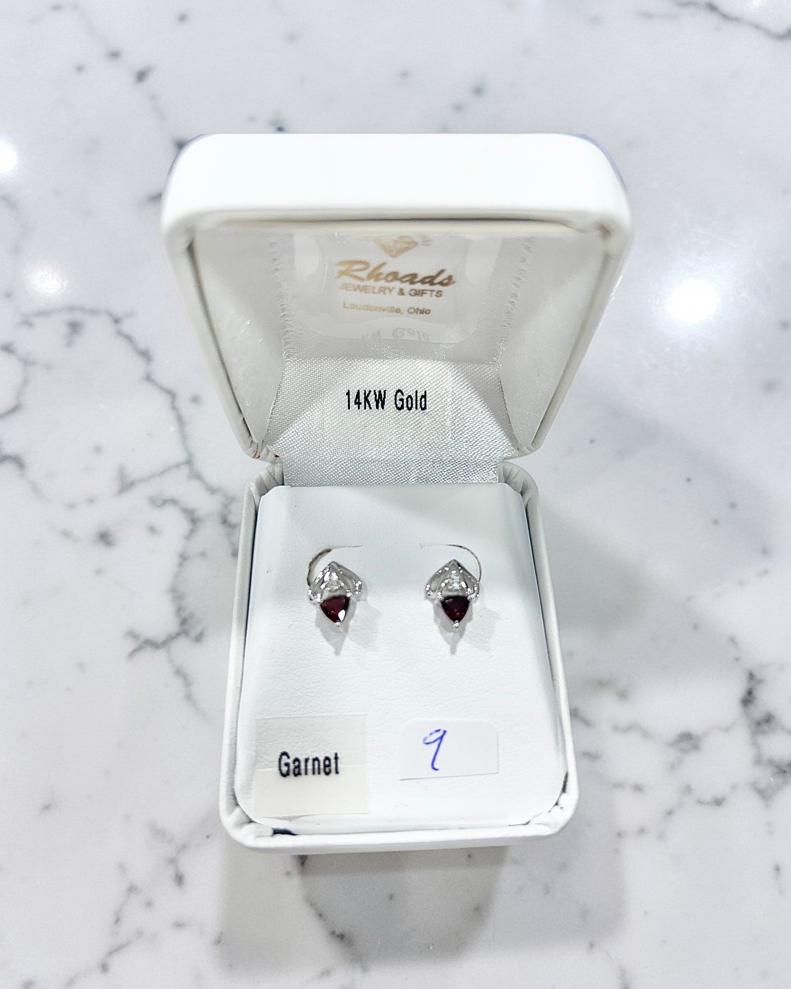 White Gold Garnet Earrings