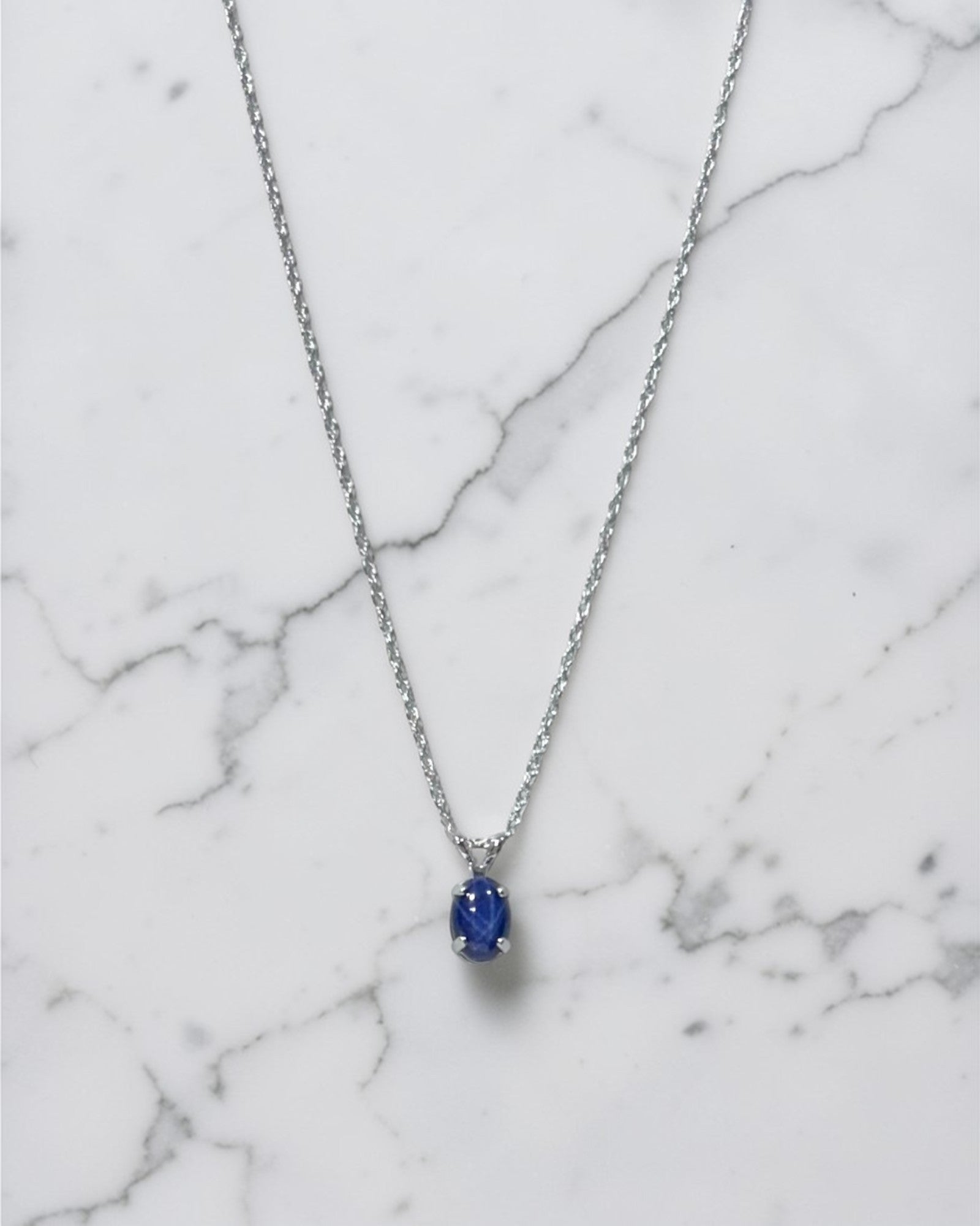 White Gold Blue Star Sapphire Pendant Necklace