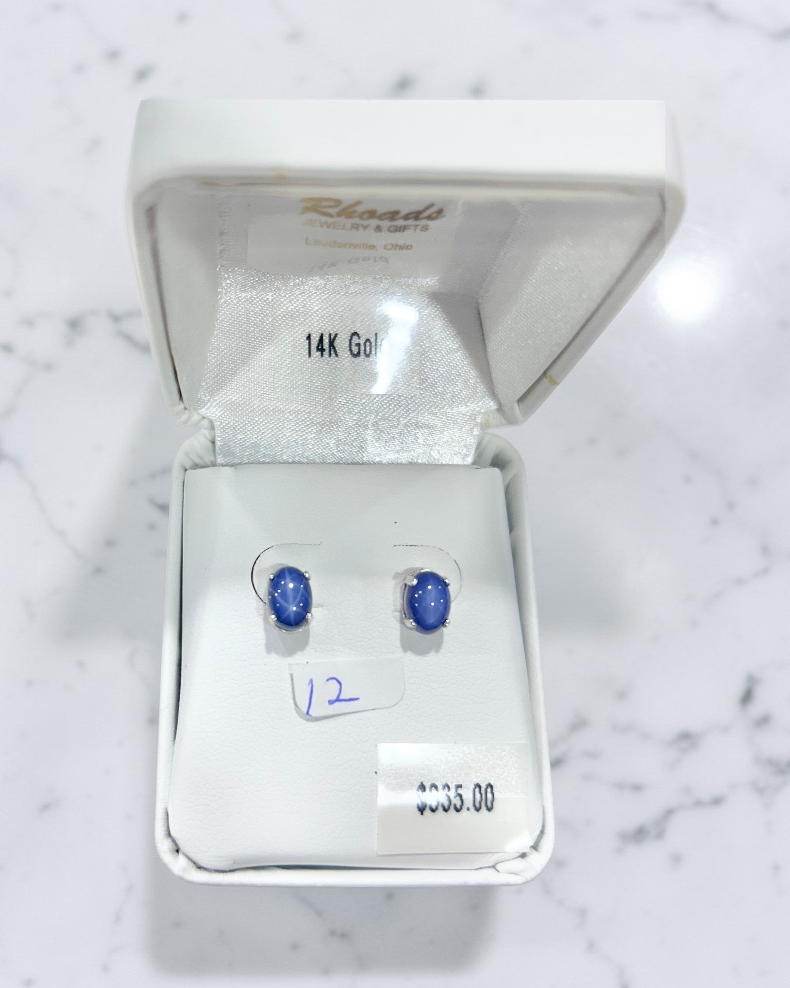 White Gold Blue Star Sapphire Earrings