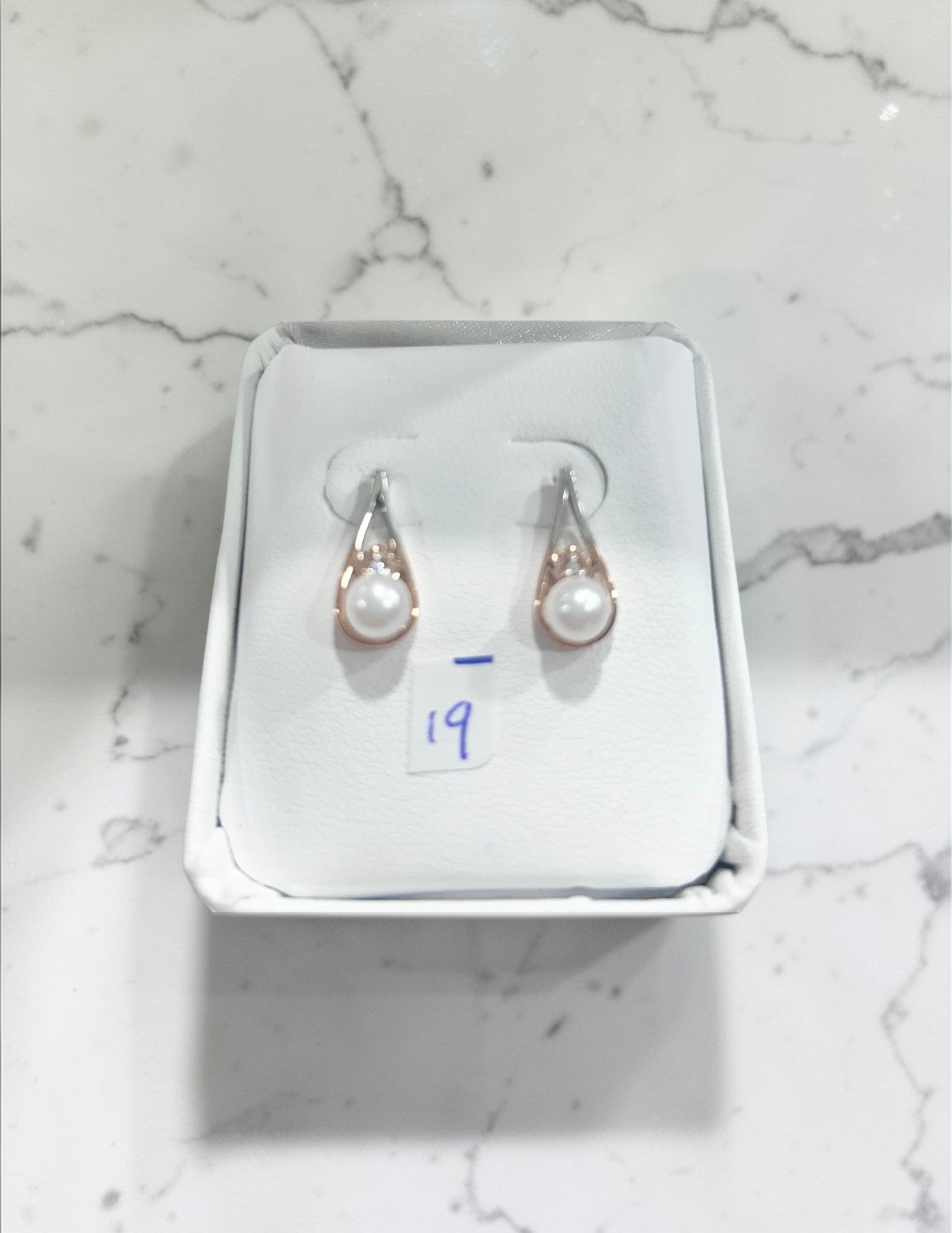White + Rose Gold Pearl Earrings