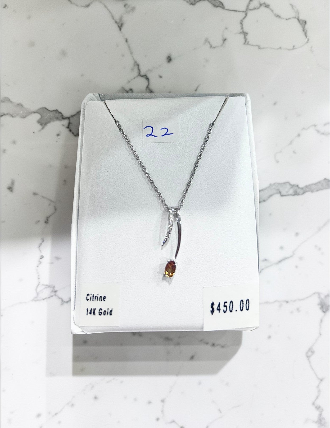 White Gold Citrine Diamond Pendant Necklace